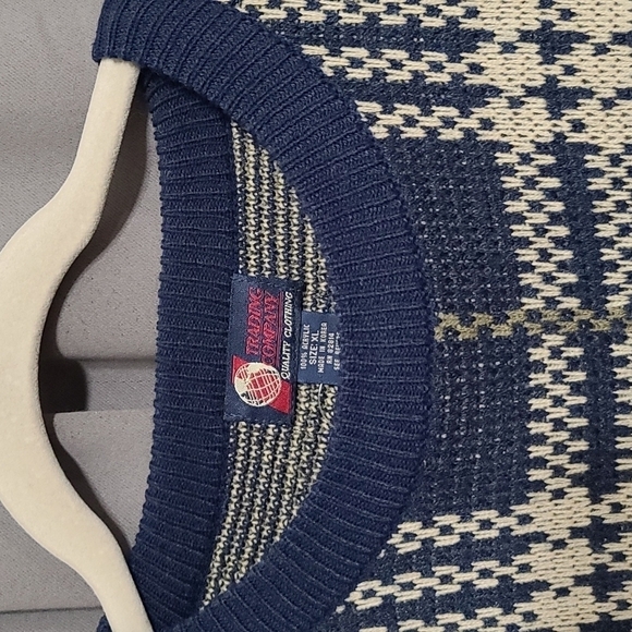 NWT Trading Company Men's Plaid Sweater Navy Tan Vintage? Size XL - Picture 5 of 8